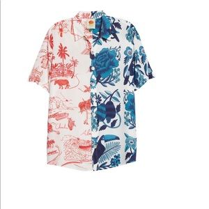 Farm Rio Mix print oversize short sleeve camp shirt white red blue XS